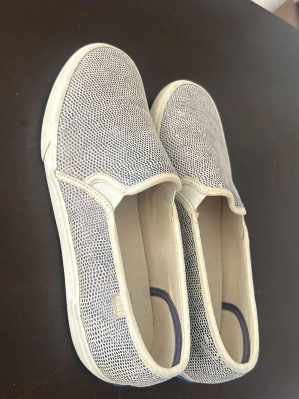Keds Slip-On Flats in Navy and White Dot Print